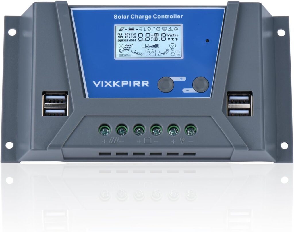20A Solar Charge Controller 12V 24V 36V 48V Auto PWM 20A Solar Controller with Temperature Sensor LCD Display 4 USB Ports, Fit for 12V 24V 36V 48V Lead-Acid and Lithium Batteries
