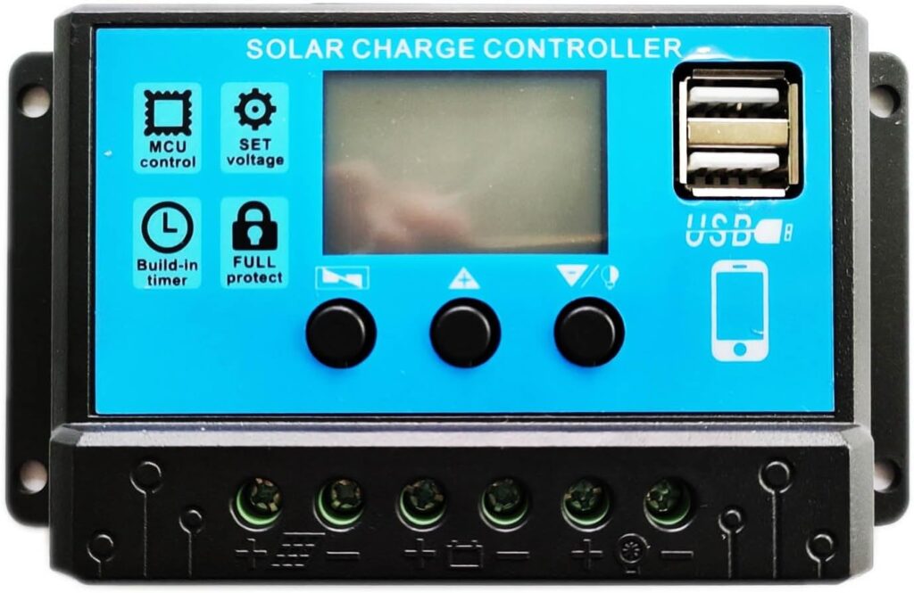 30A PWM Solar Charge Controller 12V 24V Battery Detect Voltage Cheap Regulator 5V USB Port Phone Charger Mini Offgrid System Pulse Width Modulation Controller Auto Timer DC Load Module