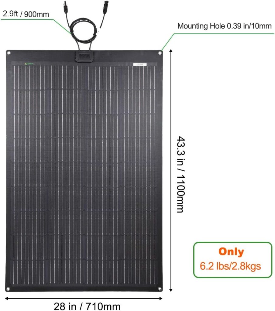 50W Flexible Solar Panel,ETFE Waterproof Lightweight with Highest Efficiency PERC Monocrystalline Solar Cells for Car Hood,Van,Camping