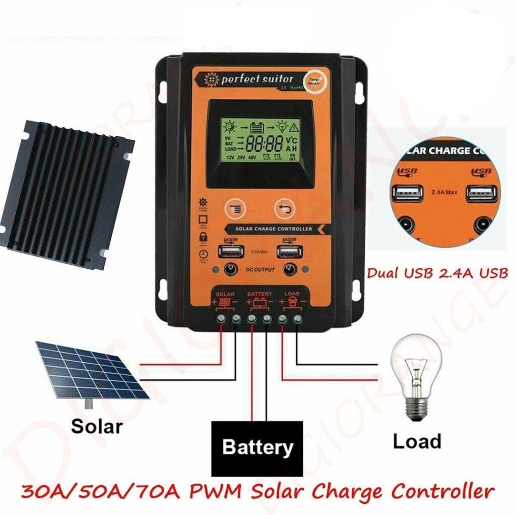 DIGISHUO PWM Solar Charge Controller, 12V/24V 10A Solar Panel Battery Regulator Charge Controller Dual USB LCD Display Solar Power Battery Charger Controller