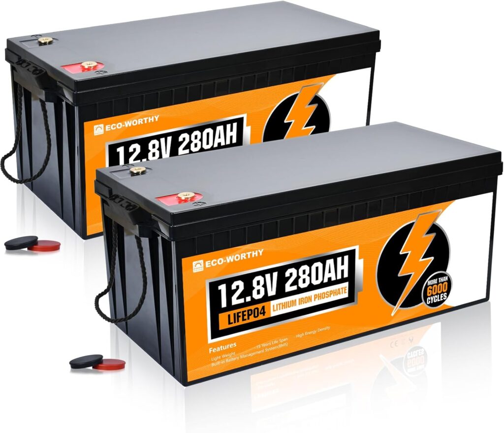 ECO-WORTHY 12V 280Ah 2Pack LiFePO4 Lithium Battery, 6000+ Deep Cycles Lithium Iron Phosphate, 7168Wh Energy, Support in Series/Parallel, for RV, Off-Grid, Solar Power System, Home Backup, UPS, Marine