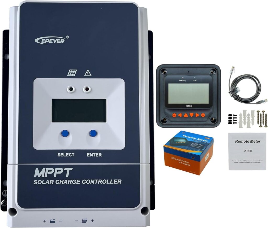 EPEVER 60A MPPT Solar Charge Controller 12V/24V/36V/48V Auto Identify Max PV Input 200V Support All Kind of Battery Type(Tracer6420AN with MT50)