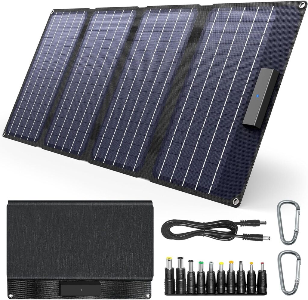 Foldable 40W Solar Power Charger, Portable Solar Panel for Power Station Generator, Watrerproof Solar Charger with QC 3.0 and USB-C for iPhone, Ipad, Laptop for Outdoor Camping Van RV Trip