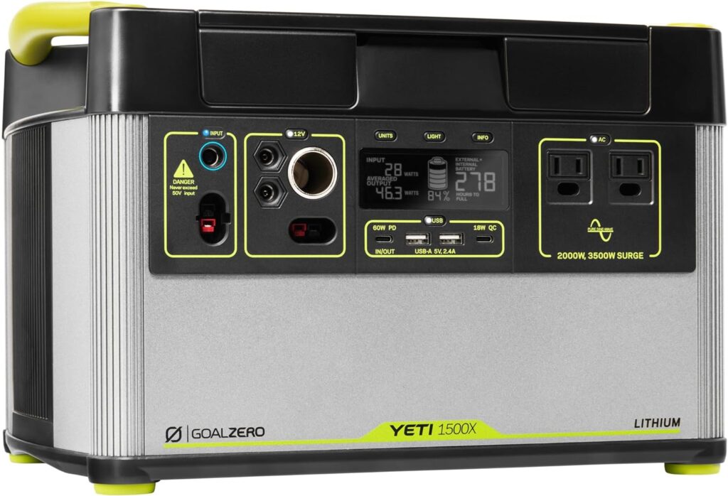 Goal Zero Yeti Portable Power Station - Yeti 1500X w/ 1,516 Watt Hours Battery Capacity, USB Ports  AC Inverter - Rechargeable Solar Generator for Camping, Travel, Outdoor Events, Off-Grid  Home Use