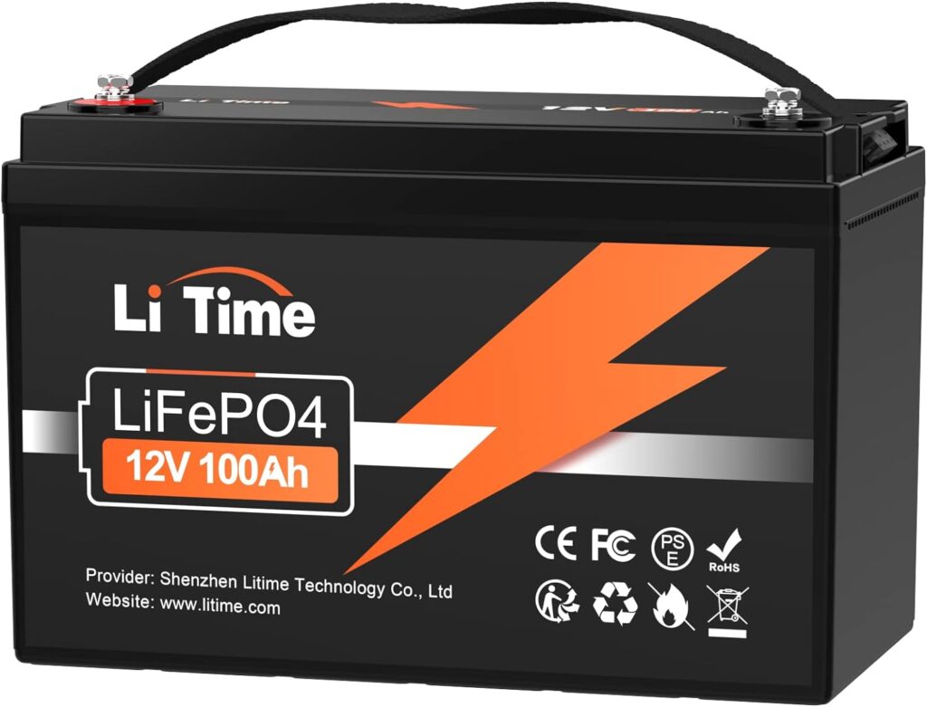 LiTime 12V 100Ah Lithium LiFePO4 Battery, Built-in 100A BMS, 4000-15000 Cycles, 10-year Lifetime, Perfect for RV, Solar, Backup Power, Off Grid Application, Boat, Trolling motor.