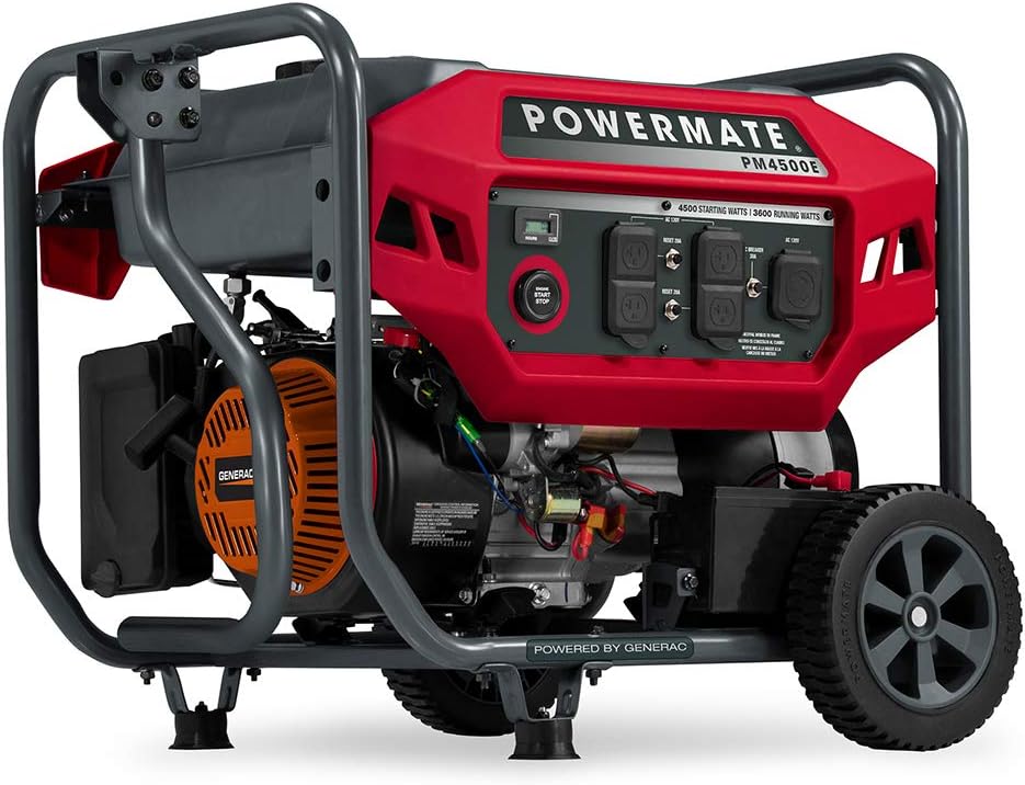 Powermate P0081300 PM4500E Gas-Powered Portable Generator - Reliable Power Supply - Solar Panel Compatible - Quiet Operation - Ideal for Home, Camping, RV - 49 State/CSA