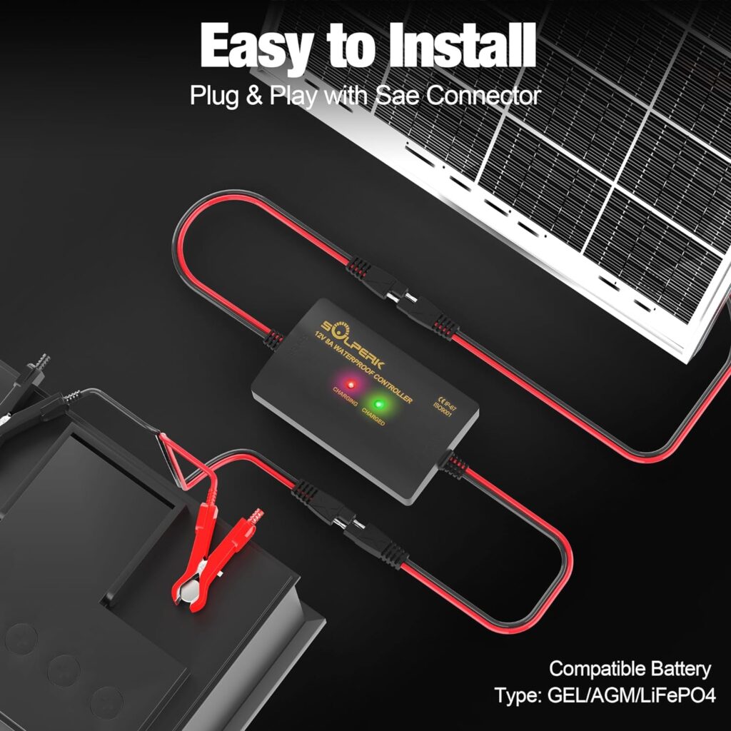 SOLPERK 8A 12V Waterproof Solar Charge Controller, Upgraded Solar Panel Controller, PWM Solar Battery Regulator with LED Display for 12V Batteries