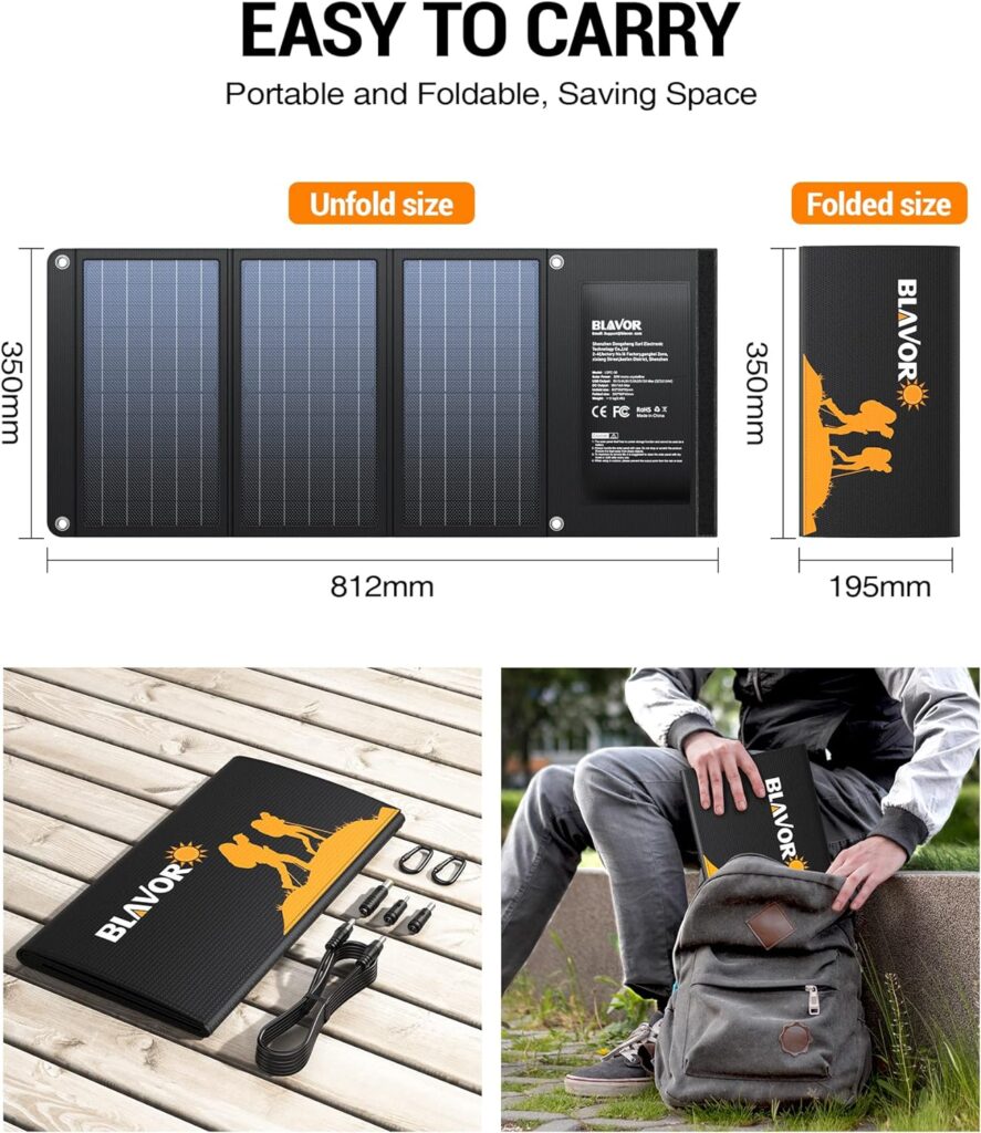 [Upgraded] BLAVOR 30W Solar Charger USB-A QC3.0 24W USB-C DC 30W Outputs, Foldable Solar Panel for Camping, IPX4 Waterproof, Solar Battery Charger Compatible with Solar Generators, Phones, Tablets