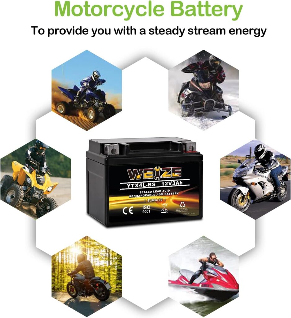 Weize YTX14-BS Lithium Battery, 360CCA, Built-in Smart BMS, 12 Volt 7.5AH YTX9-BS Lithium LiFePO4 Motorcycle Battery, YTX12-BS ATV Battery Compatible with Honda Suzuki Yamaha