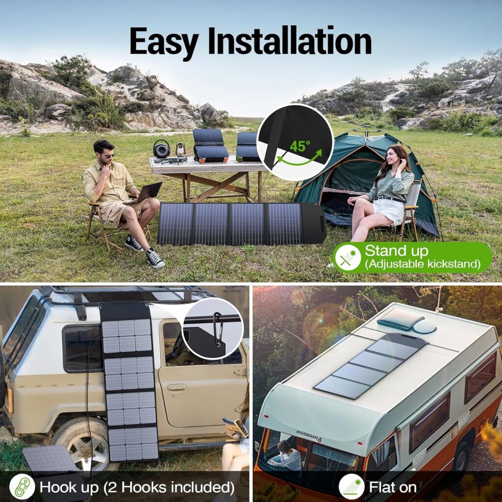 120W Portable Solar Panel for Power Station, USB/Type-C/DC Outputs, Foldable with Adjustable Kickstand, IP68 Waterproof, High Efficiency Solar Charging for Camping  Emergency Power Supply