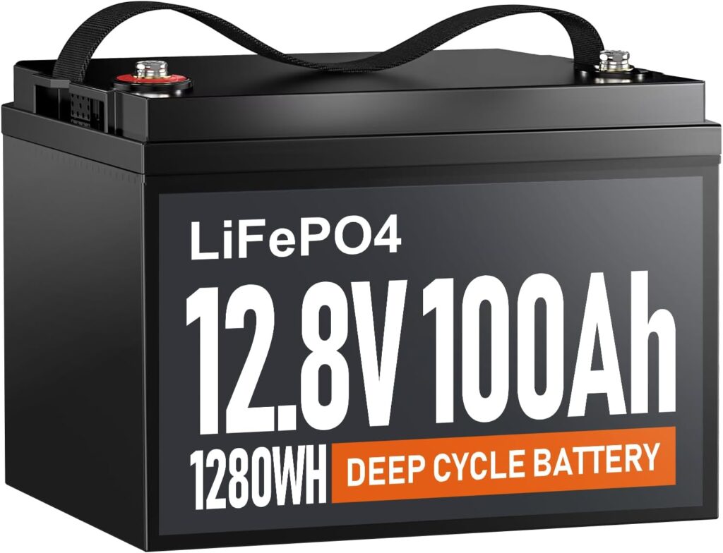 12V 100Ah Lithium LiFePO4 Battery - 6000+ Deep Cycles Automotive Grade Rechargeable Lithium Iron Phosphate Battery Built-in 100A Smart BMS 1280Wh, Suitable for RV, Trolling Motor, Solar System