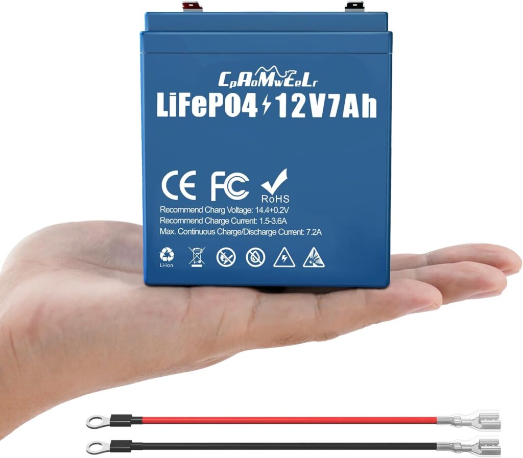 12V 7Ah LiFePO4 Deep Cycle Lithium Battery, Small  Light Weight with Built-in BMS, 10-Year Lifespan, 4000+ Cycles, Rechargeable Battery for Power Wheels, Solar, Fish Finder, Ride on Toys, Marine