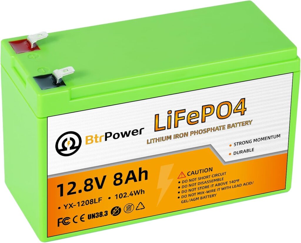 12V 8Ah LiFePO4 Battery, 12V Lithium Battery with 4000+ Deep Cycles, Built in 10A BMS, Perfect for Ride on Toys, Scooters, Home Alarm,Small Ups Backup, Solar System etc…