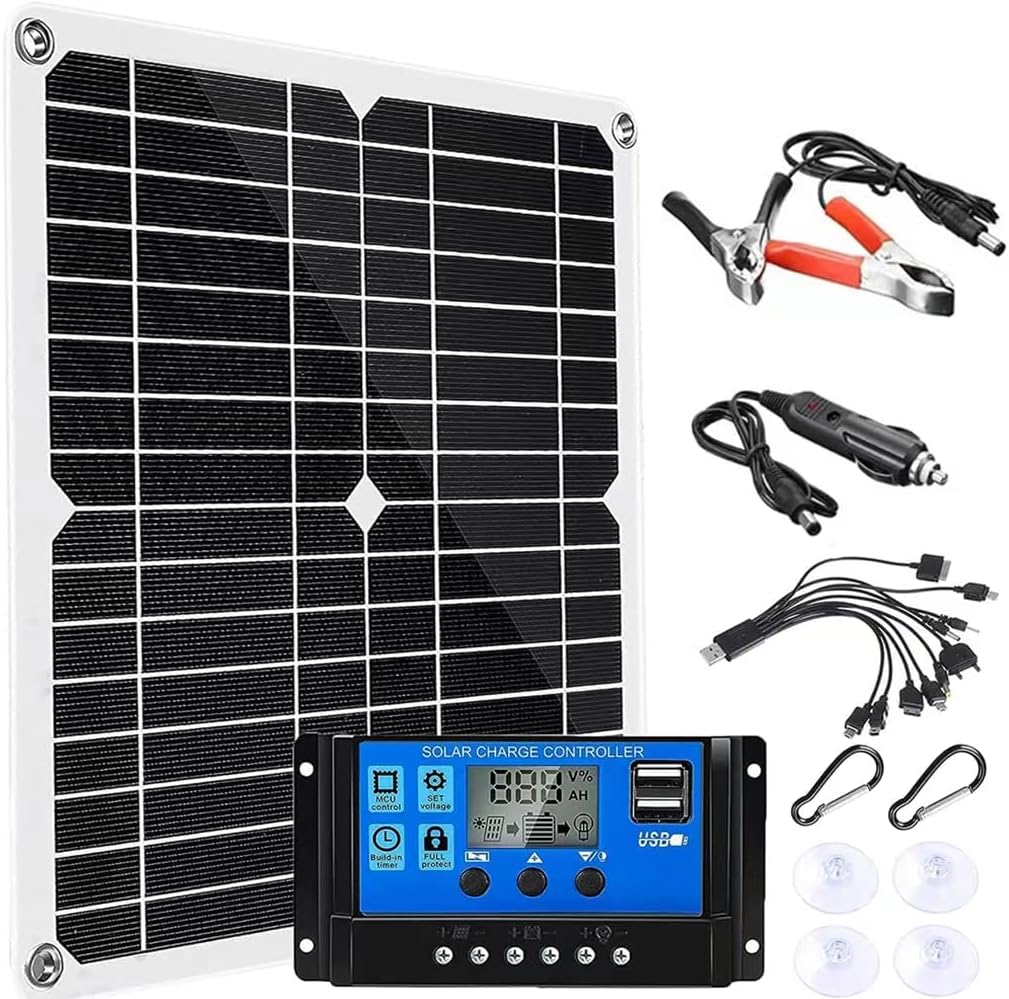 200W Solar Panel Kit 12V with 100A Solar Charge Controller and Extension Cable with Battery Clips for Boat Motorcycle Home Outdoor Lights RV Outdoor Camera Generators