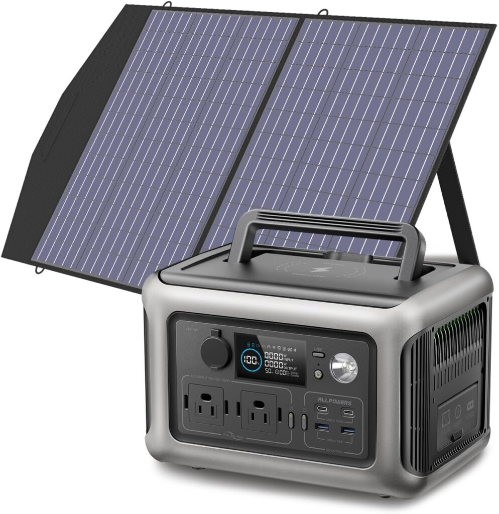 ALLPOWERS R600 Solar Generator with SP027 solar panel included, 600W 299Wh LiFePO4 Portable Power Station with 100W Solar Charger, UPS Battery Backup, MPPT Solar Power for Camping RVs