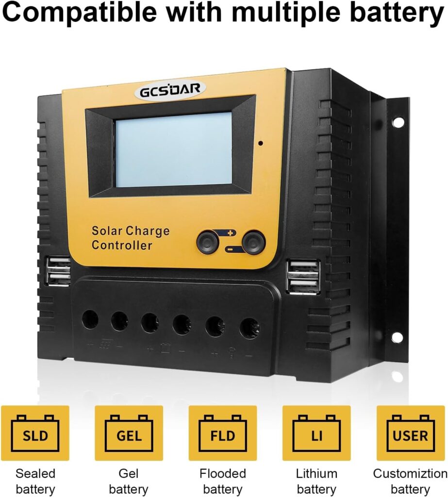 GCSOAR Solar Charge Controller,PWM,40A,Max PV Input Power 1800W,Battery Voltage 12V/24V/36V/48V Automatic Recognition,Solar Charge Panel Regulator with LCD Display and 2 USB Port