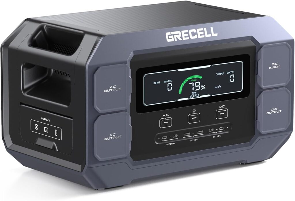GRECELL Portable Power Station 2200W Solar Generator 1126Wh LiFePO4 Battery Pack, 1.25Hrs Fast Charging, with 4 2200W (4800W Peak) AC Outlets, Generator for Home Use Outdoor Camping Emergency