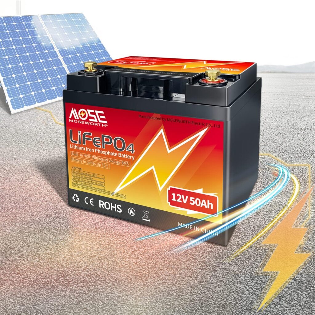 Lifepo4 Battery 50AH, 12V Lithium Battery Series/Parallel, 50A BMS Up to 10000+ Cycles, Lightweight Small Size, for RV, Marine, Trolling Motor, Solar, Van Life, Back Up Power  Off Grid Applications
