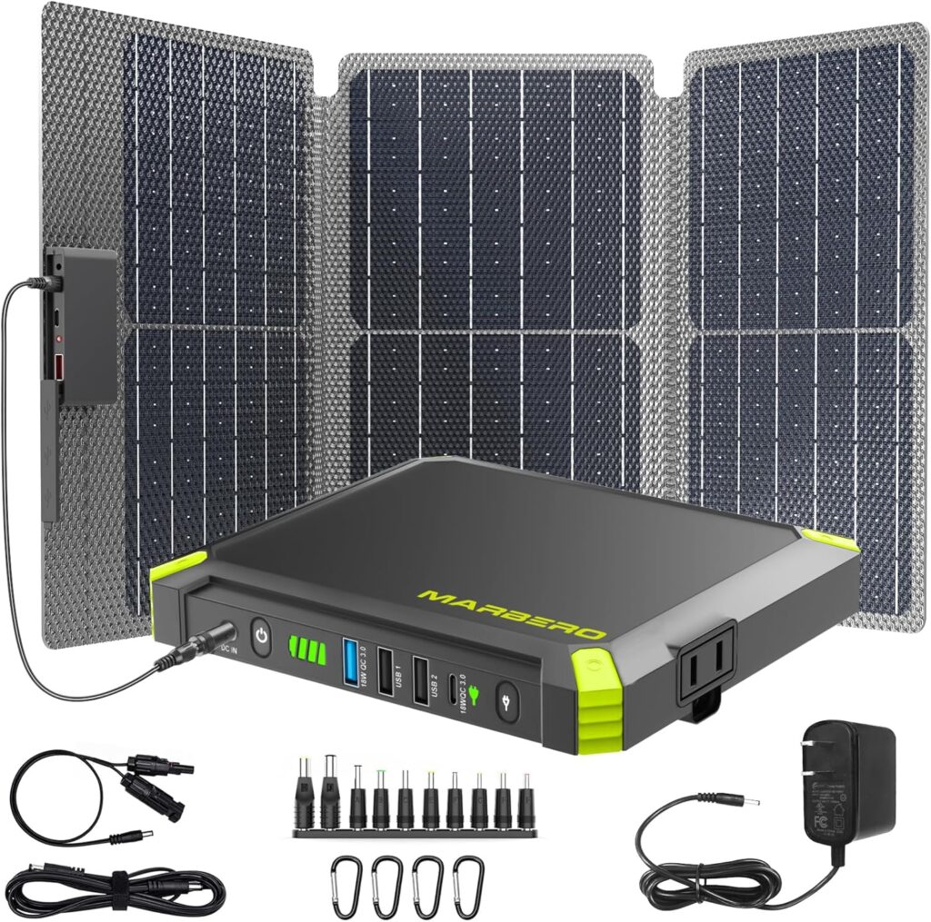 MARBERO Solar Generator with Panels Included 88.8Wh Solar Powered Generator with Solar Panels 30W Camping Portable Power Station 100W Peak AC for Outdoor Indoor Camping Hiking Fishing Backup Emergency