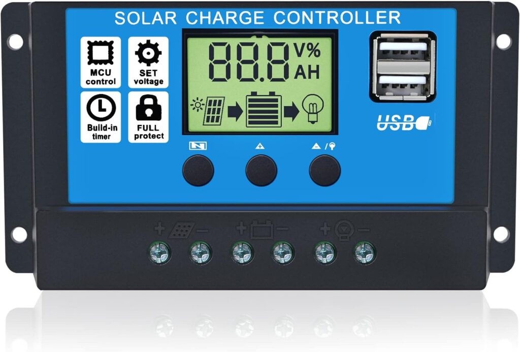 Solar Charge Controller USB 12V / 24V Auto 10A Solar Panel Battery Controller 10Amp PWM Solar Regulator with Dual USB LCD fit for Small Solar System