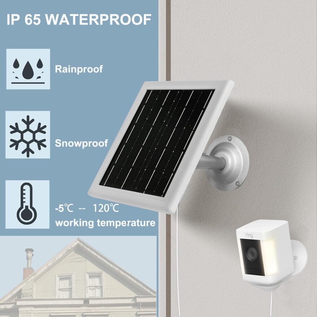 Solar Panel for Ring Camera, 5V 5W Outdoor Solar Battery Charger for Ring Spotlight Camera, Ring Stick Up Camera with IP65 Waterproof, 16.4ft Cable, 360° Adjustable Bracket (White,2 Pack)