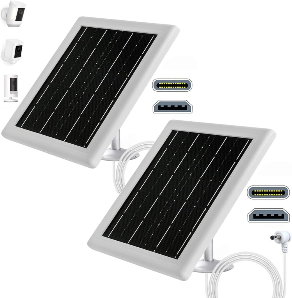 Solar Panel for Ring Camera, 5V 5W Outdoor Solar Battery Charger for Ring Spotlight Camera, Ring Stick Up Camera with IP65 Waterproof, 16.4ft Cable, 360° Adjustable Bracket (White,2 Pack)