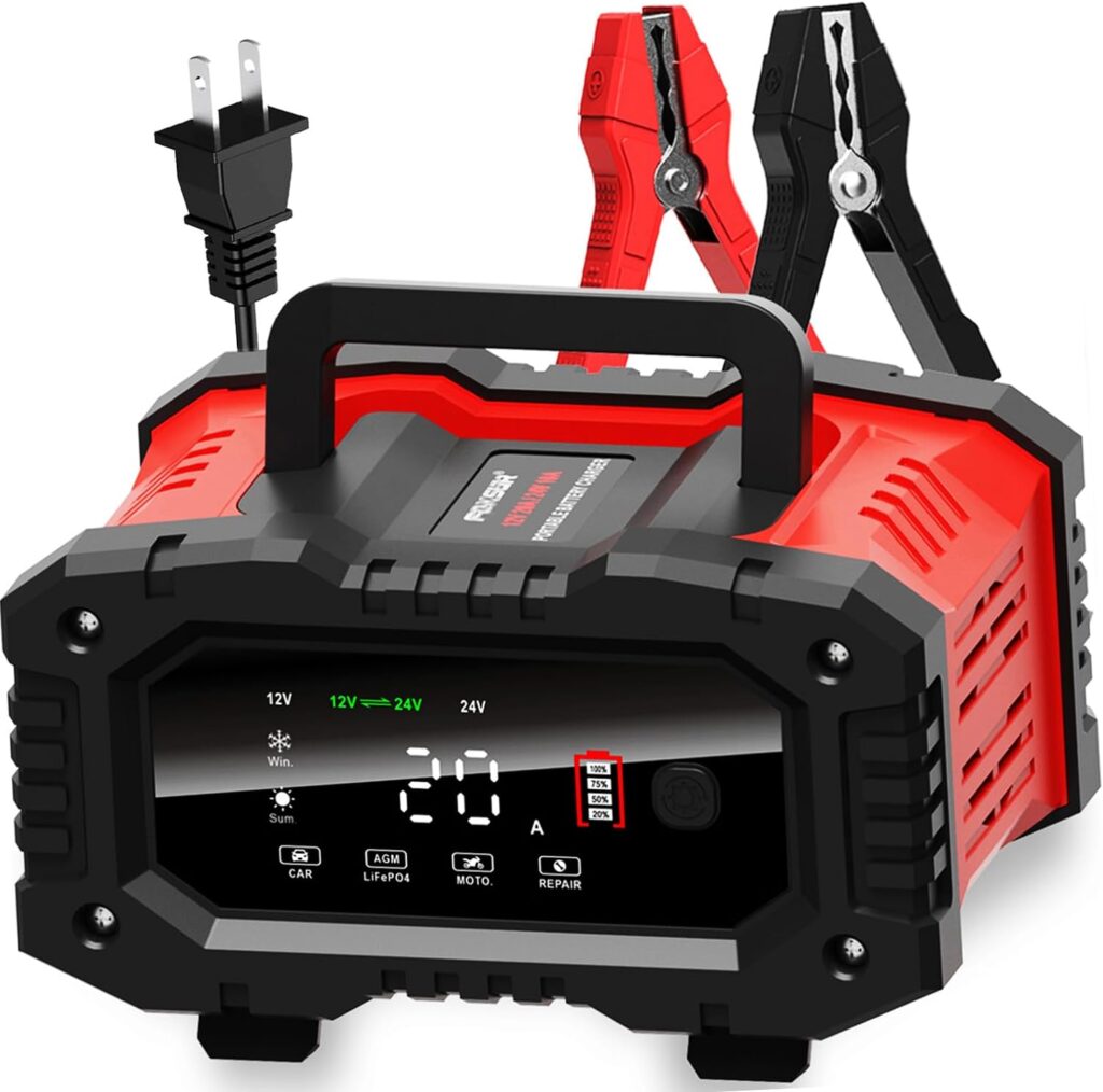 20-Amp Car Battery Charger, 12V/20A and 24V/10A LiFePO4,Lead-Acid(AGM/Gel/SLA) Automatic Smart Trickle Charger Maintainer,Desulfator, 300W Fast Charging for Automotive Truck Motorcycle Lawn Mower Boat
