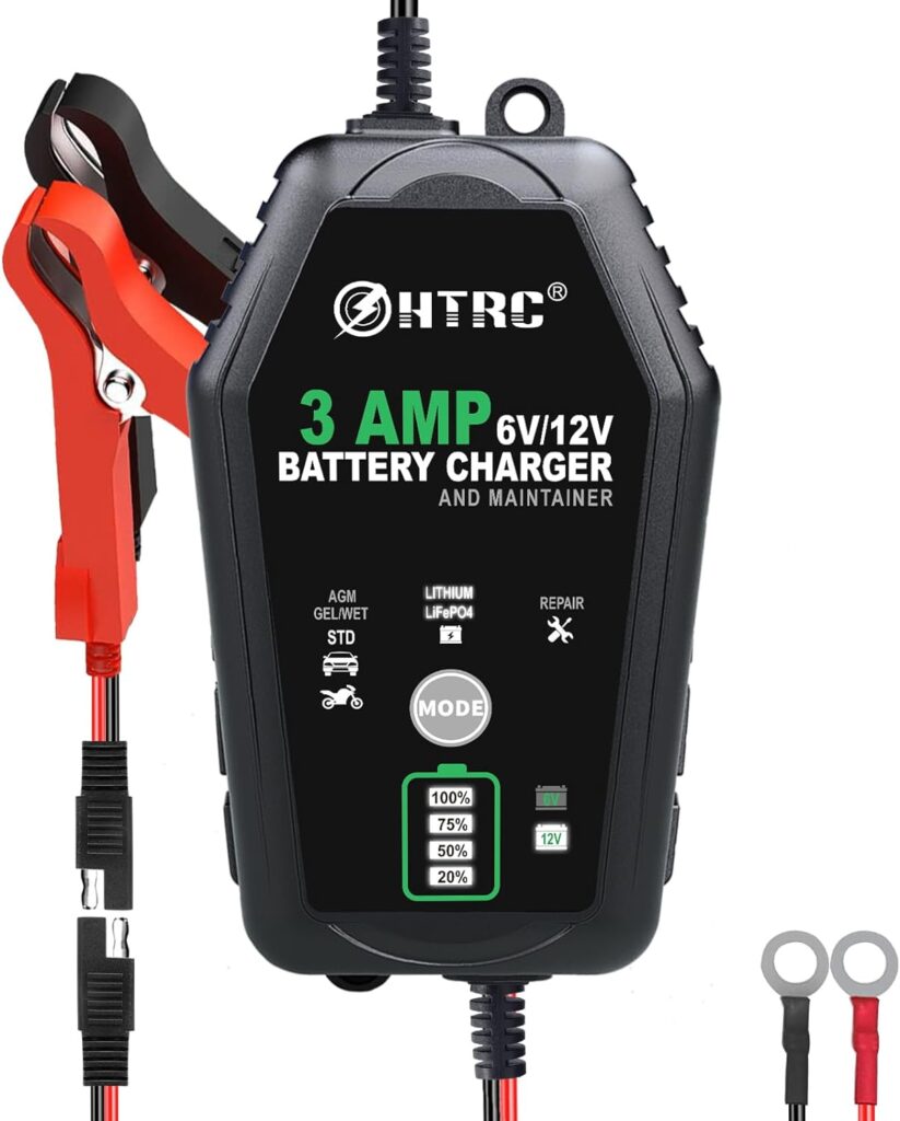3-Amp Car Battery Charger, 6V and 12V Smart Fully Automatic Battery Charger Maintainer, Trickle Charger, Battery Desulfator for Car,Motorcycle, Boat..Lead Acid Lithium LiFePO4 Batteries