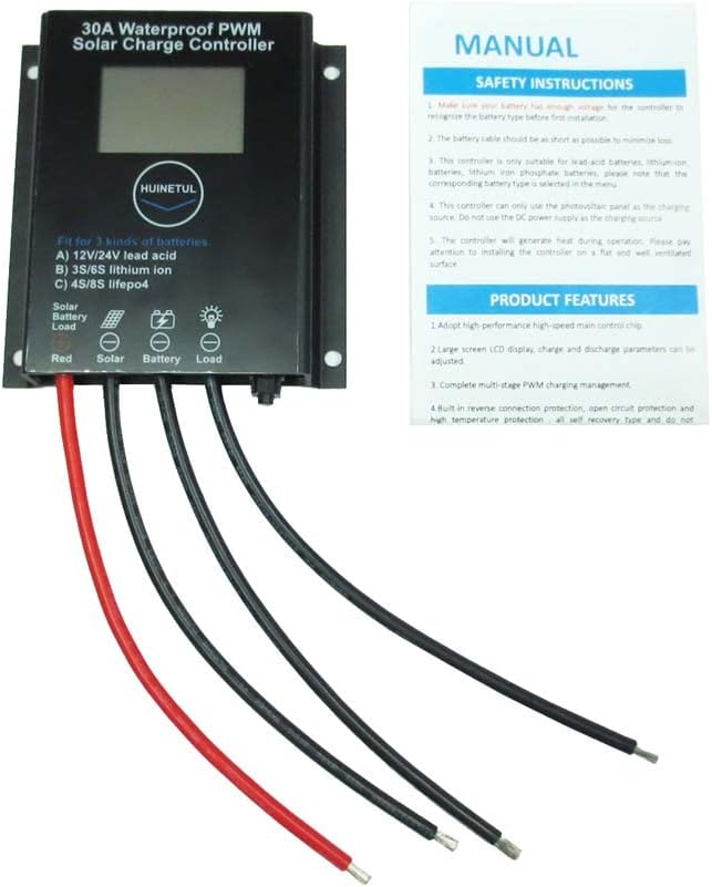 30A PWM Solar Charge Controller IP68 Waterproof Fit for Lithium ion Lifepo4 Lead-Acid Battery