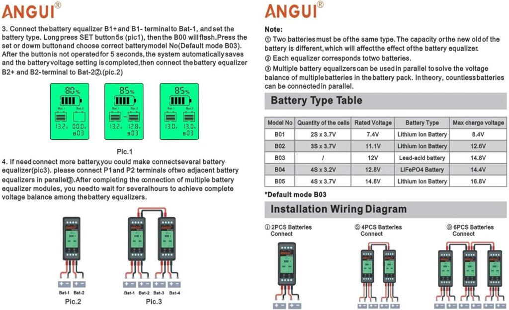 ANGUI Battery Equalizer KBX102S Multi Connect Battery Equalizer DC Inverter Active Gel AGM Lead Acid Li li-ion LiFePO4 Battery Balancer 2S 2P 12 24 36 48 96 V