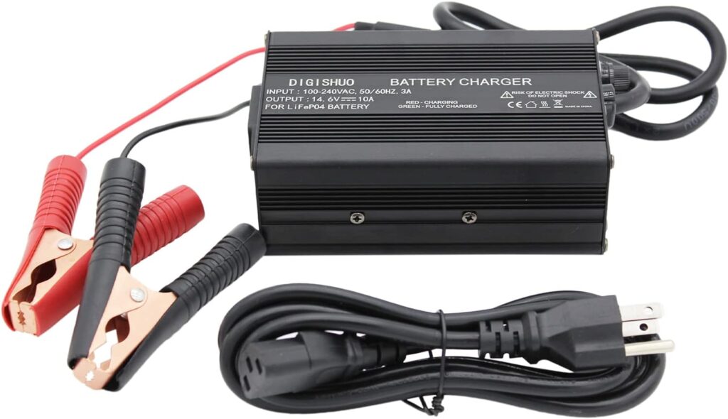 DIGISHUO 14.6V 10A Lithium Battery Charger Special for 12V LiFePO4 Battery |With LED Indicator |4 Built-in Safety Protections | Support 0V Charging Function to Reactivate or Repair Long-unused Battery