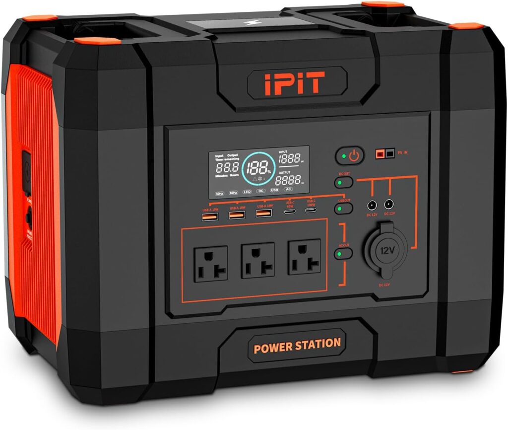 IPIT Portable Power Station 1000W, 1030Wh Solar Generator (2000W Peak) Large Capacity Lithium-ion Battery for Outdoor Adventures Camping and Home Use