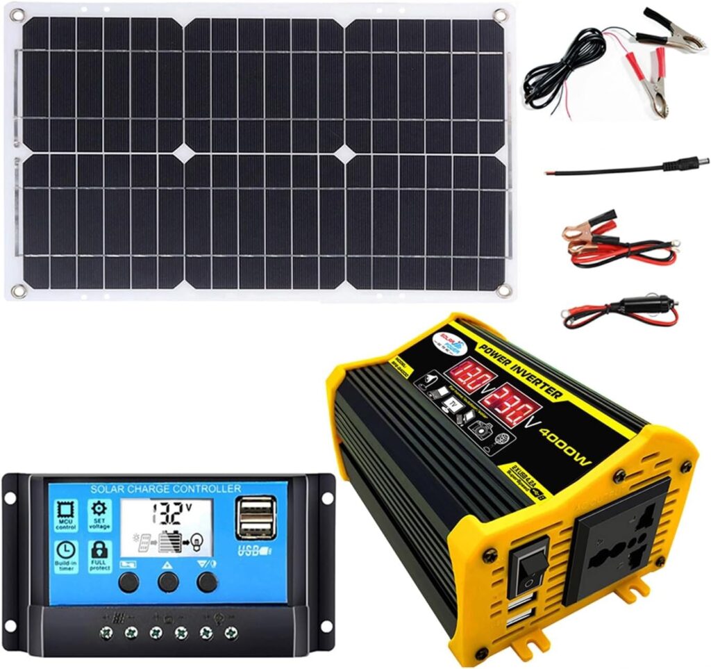 OLONETO 4000W 12V to 110V/220V Solar System Combination Inverter Solar Panel Kit Solar Generator Home Grid System 30A Controller + 18w12v Solar Panel (Color : Black, Size : 12V-220V)