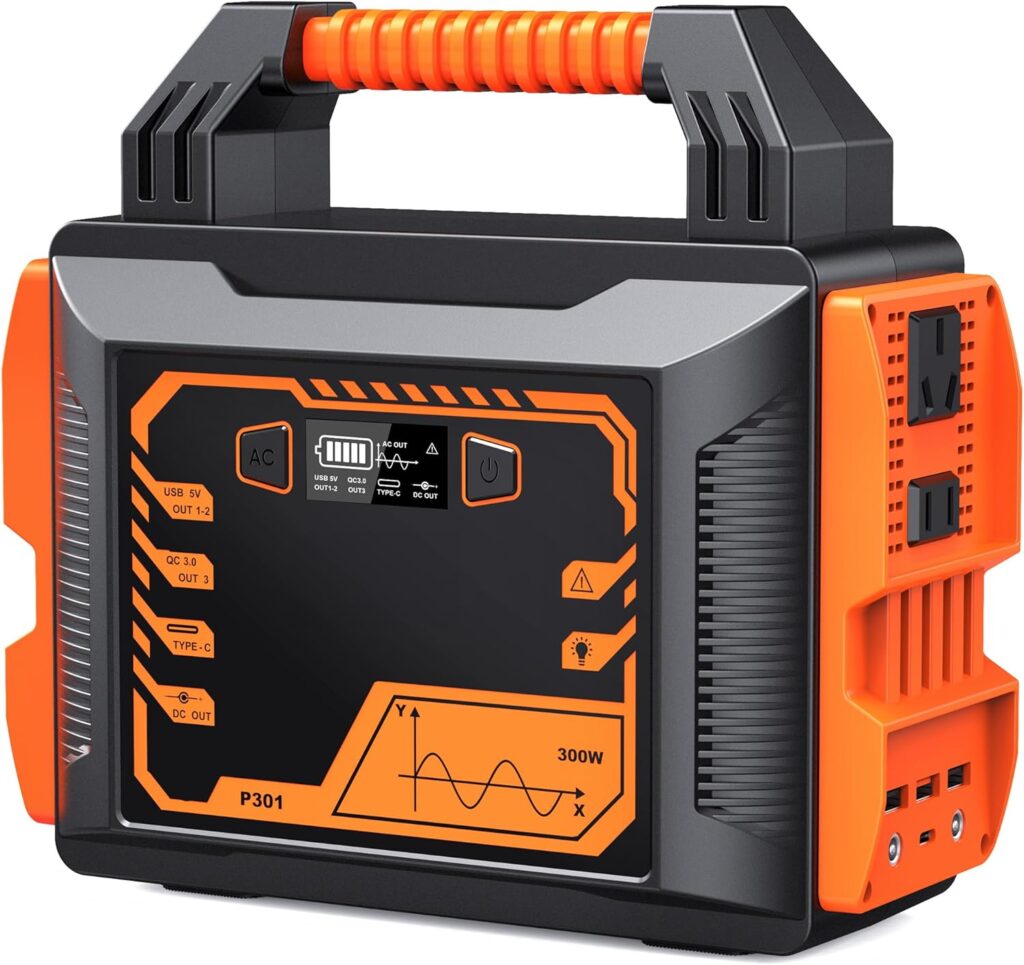 Steelite 300W Portable Power Station (Peak 600W) 296Wh with AC Outlets  LED Flashlight 110V Pure Sine Wave Fast Charging Silent Solar Generator for Outdoors Camping RV Emergency Backup for Home Use