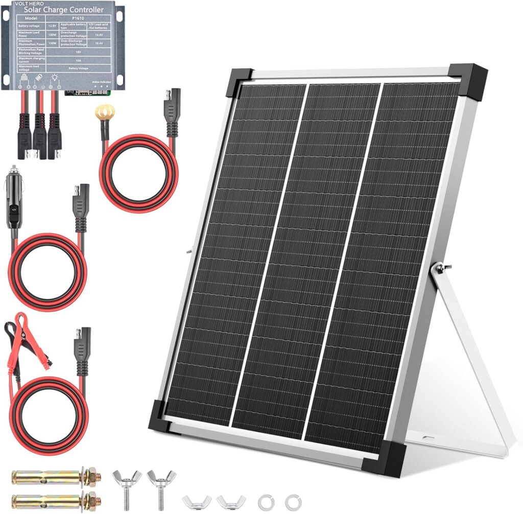 VOLT HERO 20W Solar Panel Kit, 12V Solar Battery Trickle Charger  Maintainer with Adjustable Mount Bracket, Upgraded Solar Charge Controller, IP65 Waterproof for Motorcycle Boat RV Trailer Car ATV