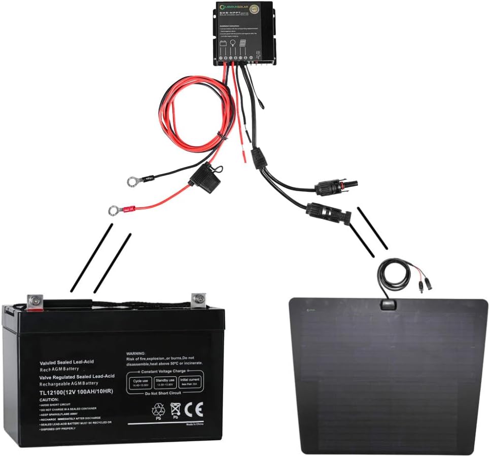 Waterproof 10A 12V Bluetooth MPPT Solar Charge Controller Regulator with Battery Alligator Clips and Standard Solar Connectors for Lithium-ion LiFePO4 AGM Gel Lead-Acid Vehicle Batteries