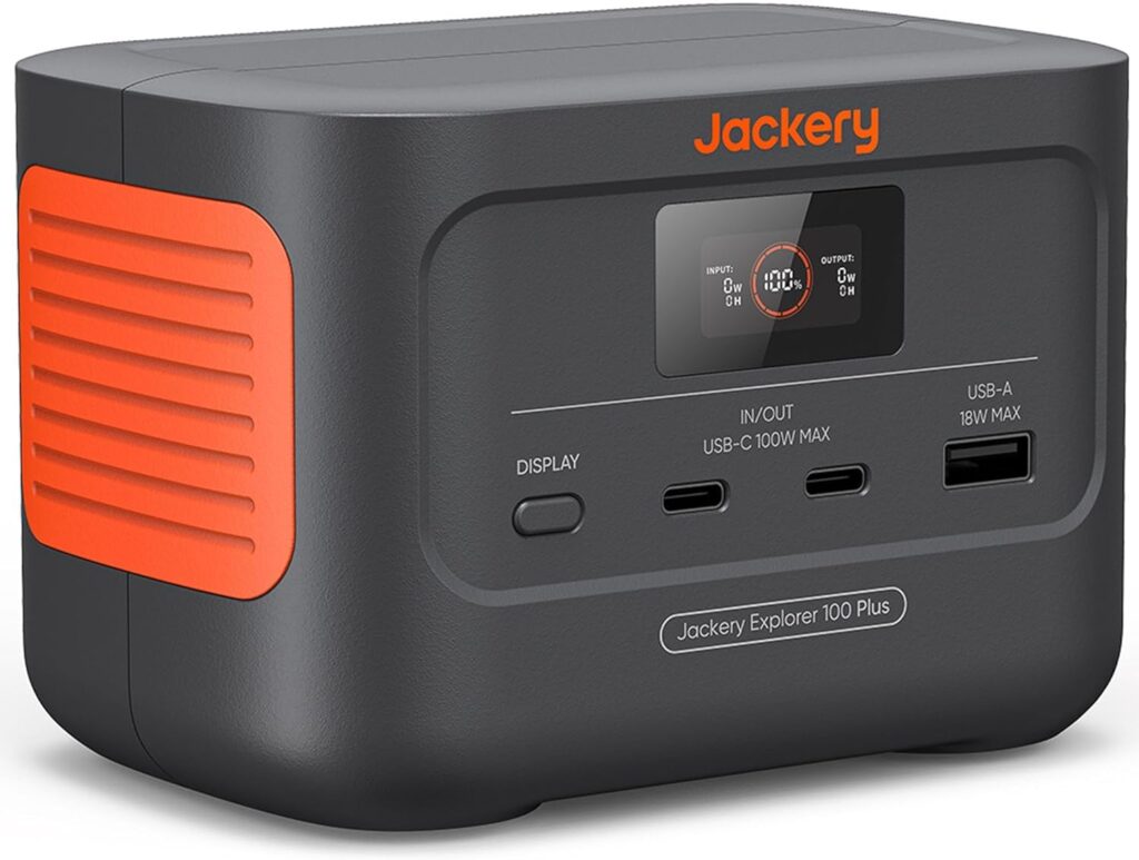 Jackery Explorer 100 Plus Power Station, 99Wh LiFePO4 Battery Power Bank, 3-Port 128W Portable Charger, PD 3.0 Fast Charge, Compatible with MacBook Pro/Air, iPhone 15/14 Series (Solar Panel Optional)
