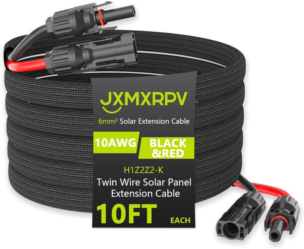 10FT 10AWG Solar Cable Extension with Protective Cover, Solar Wire 10Gauge, IP68 Waterproof PV Cable, Solar Panel Extension Cable