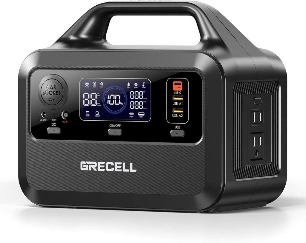 GRECELL Portable Power Station 300W, 230Wh LiFePO4 (LFP) Battery, 1.5hrs Fast Charging, 2 Up to 300W(Peak 600W) AC Outlets, Solar Generator for Outdoor Camping/RVs/Home Use