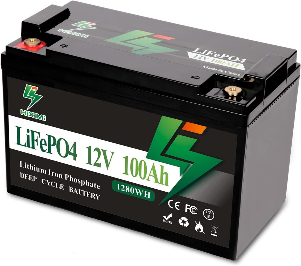 LiFePO4 Battery 12V 100Ah Lithium Iron Phosphate Rechargeable Battery Deep Cycles and 100A BMS for Solar System, RV, Marine, Boat, Household, Camping, Emergency Power Supply