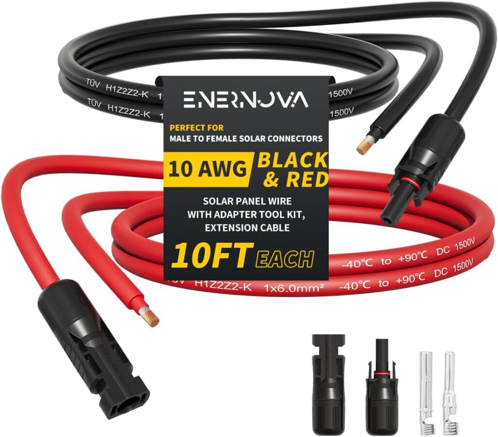 10 Feet 10AWG Solar Cable with Female and Male Connector with Extra Free Pair of Connectors, Solar Panel Extension Cable 10 awg Solar Wire (10FT Red + 10FT Black)