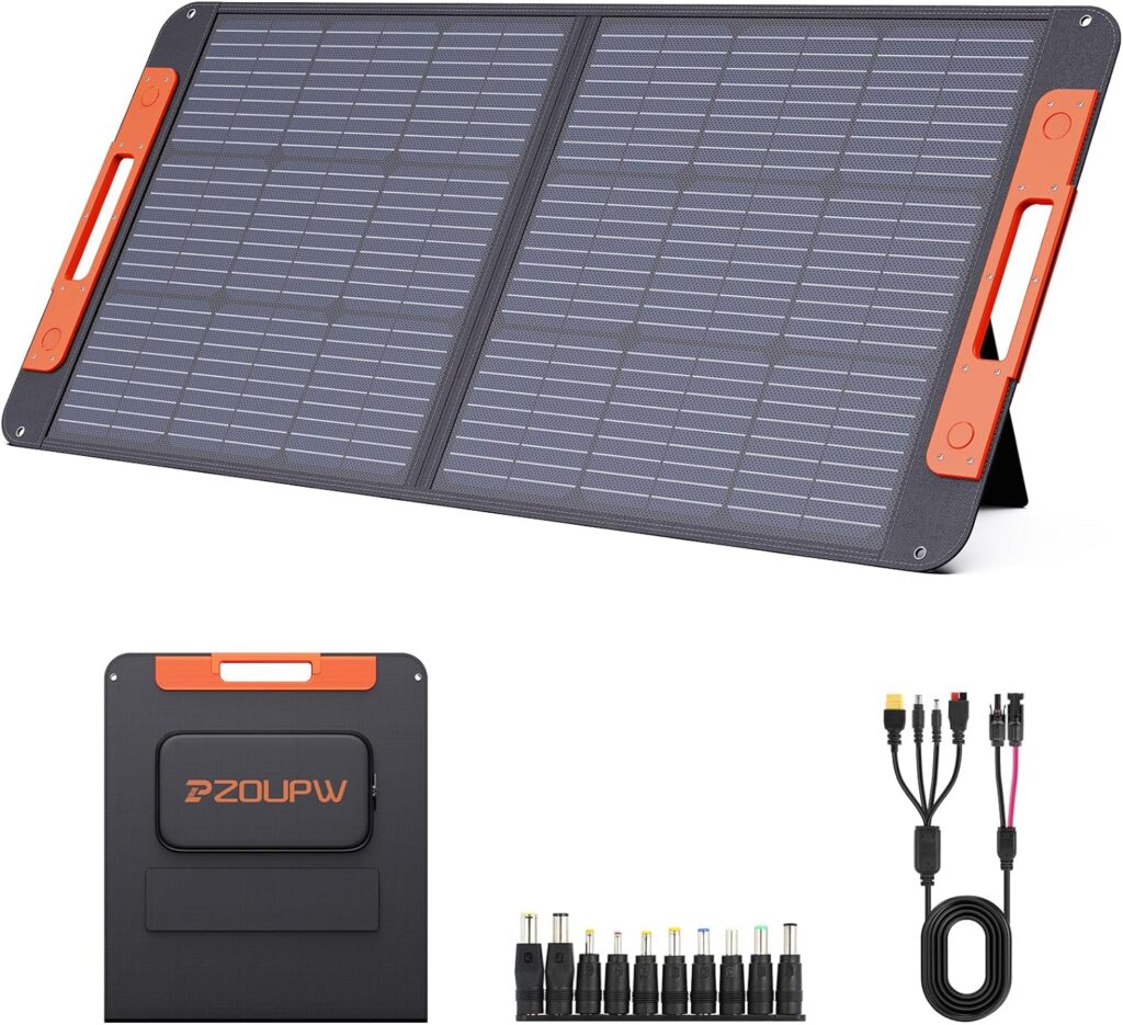 100 Watt Portable Solar Panel for Power Station,100W 20V Foldable Solar Charger with MC-4 Cable USB Output, 23.5% High Efficiency IP67 Waterproof Adjustable Kickstands for Camping RV Blackout