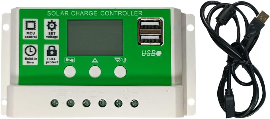 100A Solar Charge Controller with Multiple Current Values , DC 12V 24V Lead-Acid Battery OR Lithium Battery MPPT Solar Panel Controller with a USB Male to Female Extension Cable, GREEN