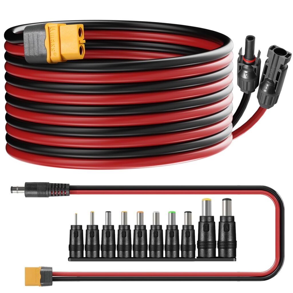 10ft 12awg Solar Cable Xt60 Charge Extension Cable with Extra Free 10-in-1 Solar Connector Kit Mc4 to Xt60 Adapter Solar Panel Cable Compatable for Solar Panel Solar Power Staion