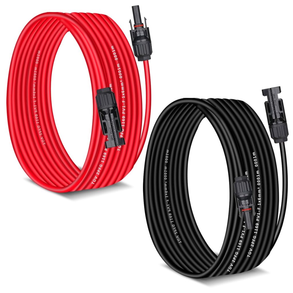 20 Feet Solar Extension Cable 10AWG (6mm²) 30A Red  Black Solar Cable PV Wire Male Female Solar Panel Connector Gauge Wire for PV System,Roof Kits,Marine,RV Solar Cable Connector