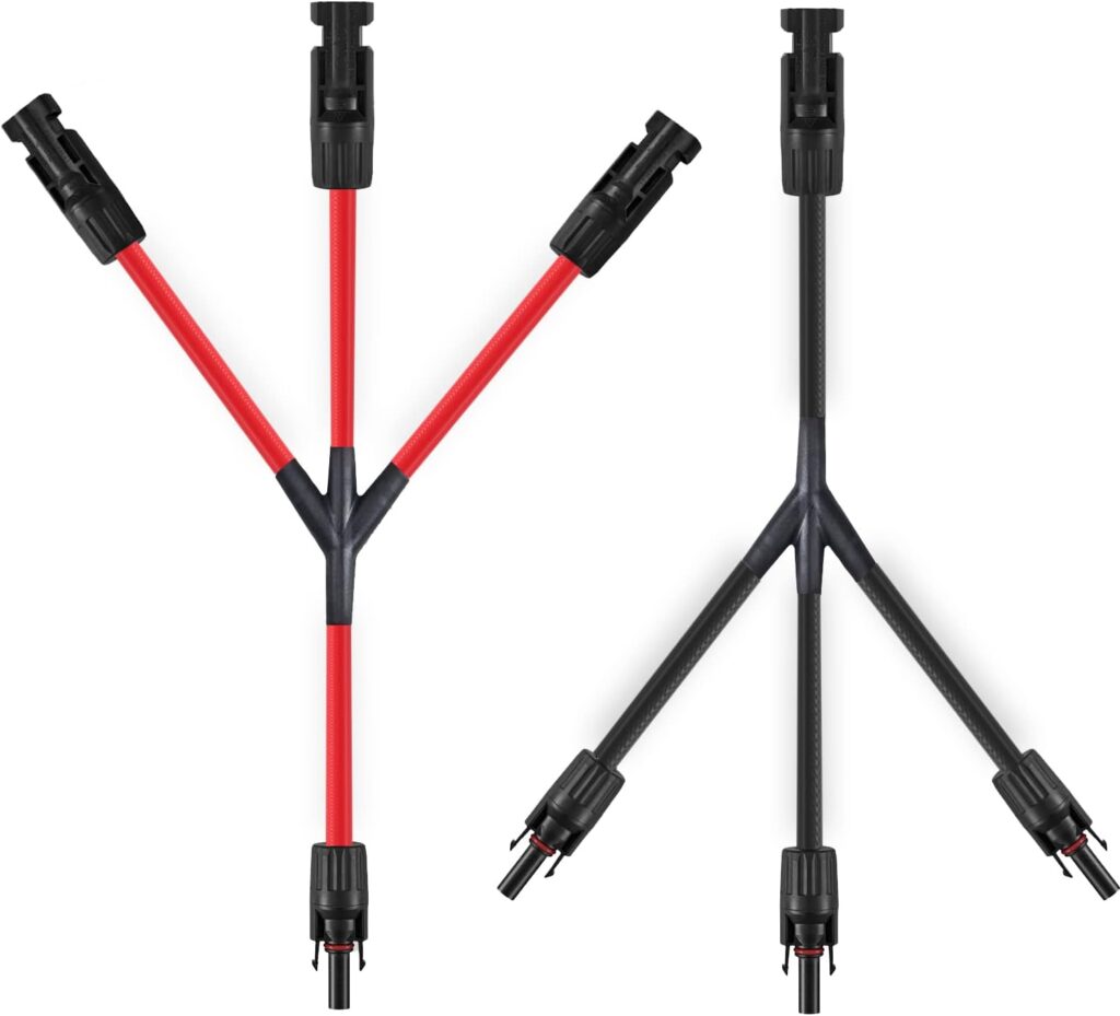 3 to 1 Solar Connectors Y Branch Parallel Adapter 10AWG Cable for Solar Panel (Red  Black)