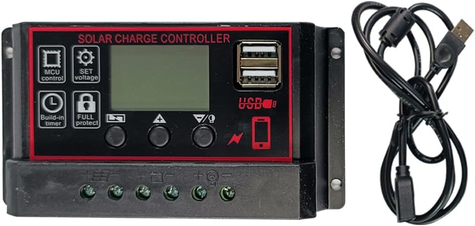 30A Solar Charge Controller , Solar Panel Battery Intelligent Regulator for Lead-Acid Battery, Gel Battery Dual USB Port 12V/24V PWM with a USB Male Busbar, Street Light Control