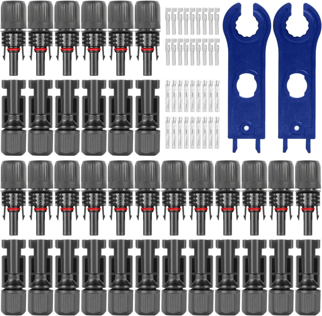 38PCS Solar Connectors with Dual Spanners, IP67 Waterproof Solar Panel Cable Connectors 1000V 30A Adapter Male/Female（18 Pairs）