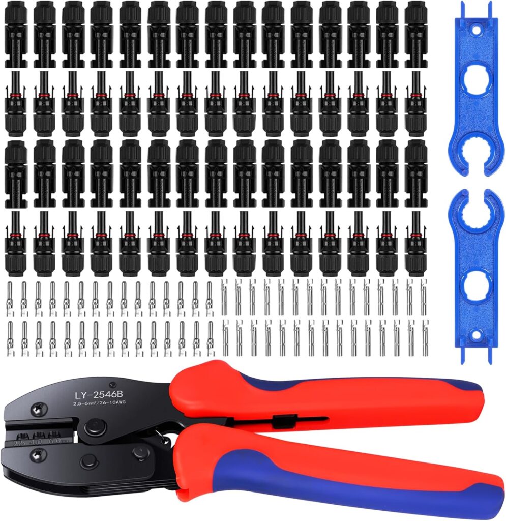 63 PCS Solar Connector Kit - Solar Crimping Tool for Solar Panel Cable with 30 Pairs Male/Female Solar Connectors, 1PCS Wire Crimper, 2 PCS Spanners Wrench, Crimper Set for 2.5/4mm² Solar PV Wire