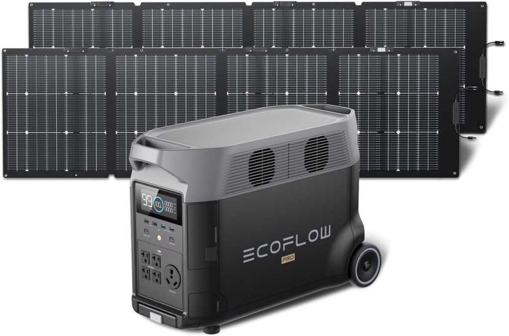 EF ECOFLOW Solar Generator 120V/3.6kWh DELTA Pro with 2x220W Portable Solar Panel, 23% High-Efficiency, 5 AC Outlets, 3600W Portable Power Station for Home Use Emergency Blackout Camping RV